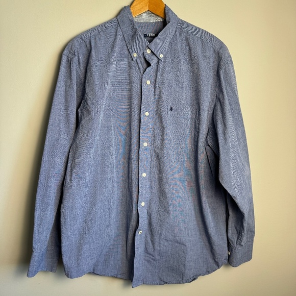 Izod Men's Performance Button‎ Down Long Sleeve Shirt Blue XL Flip Cuffs Stretch - Picture 1 of 16